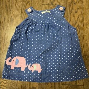 Mini Boden Blue Polka Dot Dress with Elephant Appliqué size 18/24m